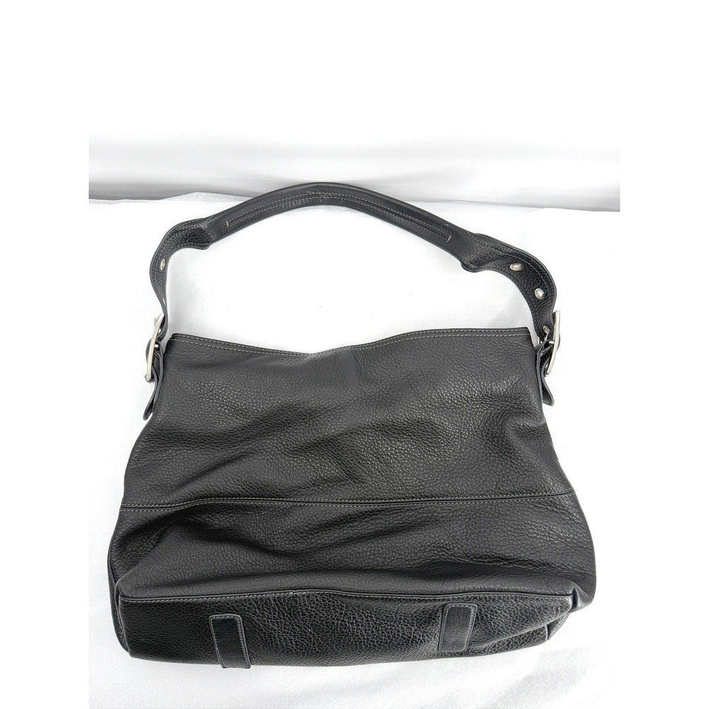 Alfani Black Leather Slouchy Shoulder Bag Hobo Pebbled Buckle Strap Large